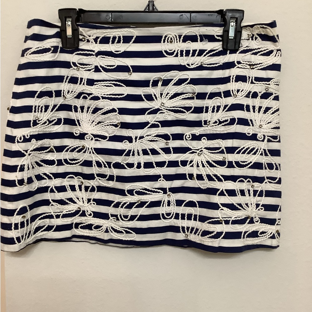 Lilly Pulitzer Navy and White Mini Skirt with Floral Design